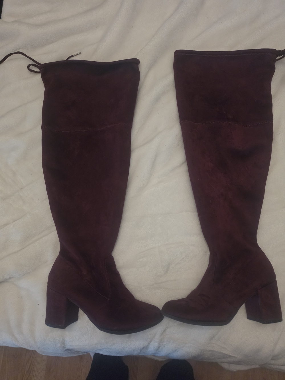 Women's Over-the-Knee Burgundy Suede Block Heel Boots